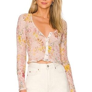 Free People Top Women’s XS Sheer Floral Button-Down Shirt Angelina Boho Fairy